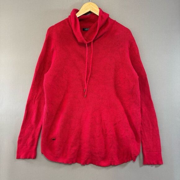 Lauren Ralph Lauren Knit Red Sweater Size 1X Cotton Blend Mock Neck - Picture 1 of 12